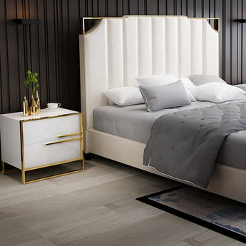 Symmetric High Gloss Nightstand with Brushed Gold Frame