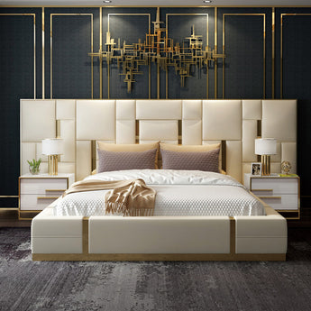 Symmetric Modern Italian Luxury Max Solid Wood Leather Upholstery Bedframe