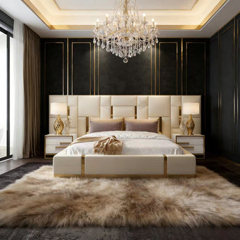 Symmetric Modern Italian Luxury Max Solid Wood Leather Upholstery Bedframe