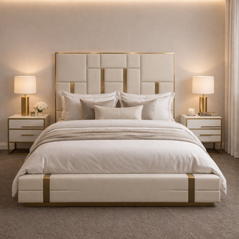 Signature Luxury Beige Symmetric King Gas Lifting Solid Wood Larch Bedframe