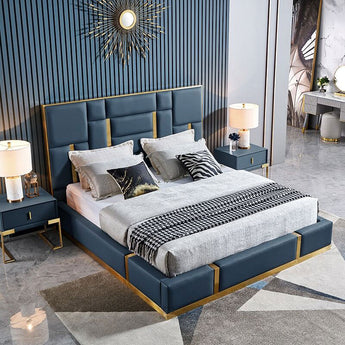 Signature Symmetric Solid Wood Tosca Upholstered Leather Bedframe Gas Lifting
