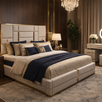 Signature Luxury Symmetric King Gas Lifting 2 Piece Taupe Beige Leather Upholstery Bedroom Suite Set