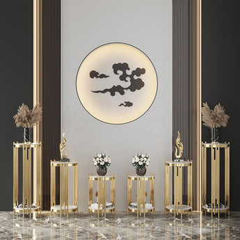 Throne Modern Luxury Double Marble Tempered Glass Top Round Side Table Flower Stand Set