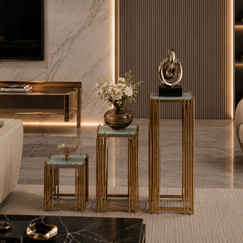 Throne Modern Luxury Marble Top Square Side Table Flower Stand Set