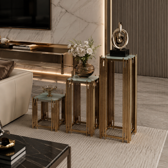 Throne Modern Luxury Marble Top Square Side Table Flower Stand Set