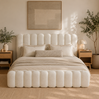 🟢 NEW IN STOCK KING Tiramisu Teddy Boucle Cloud Bedframe Gas Lift Storage Scandinavian Luxury