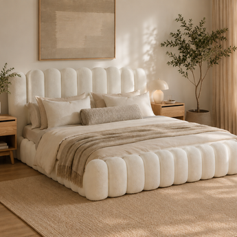 🟢 NEW IN STOCK KING Tiramisu Teddy Boucle Cloud Bedframe Gas Lift Storage Scandinavian Luxury