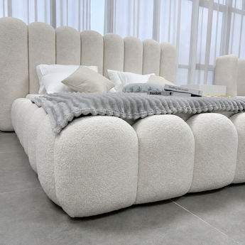 KING Tiramisu Teddy Boucle Cloud Bedframe Gas Lift Storage Scandinavian Luxury