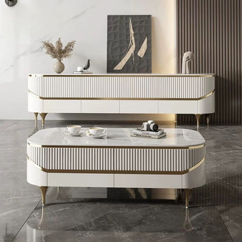 1.3M Signature Tudor Luxury Sintered Stone Top High Gloss Paint Solid Wood Cabinet Coffee Table