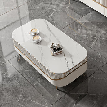 1.3M Signature Tudor Luxury Sintered Stone Top High Gloss Paint Solid Wood Cabinet Coffee Table