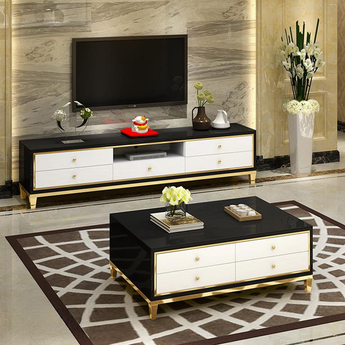 Classic Tuxedo Modern Luxury High Gloss Open Cabinet TV Stand Entertainment Unit