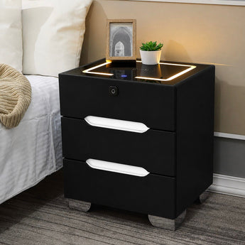 🟢 IN STOCK Tuxedo High Gloss Smart LED Side Table Nightstand with Bluetooth Speakers and Wireless Charger