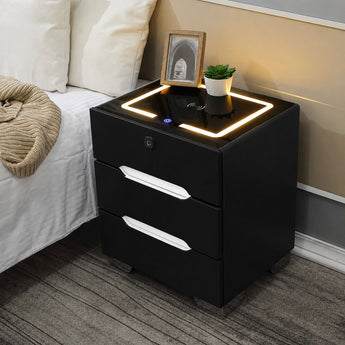🟢 IN STOCK Tuxedo High Gloss Smart LED Side Table Nightstand with Bluetooth Speakers and Wireless Charger