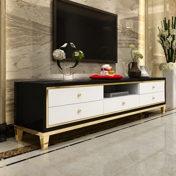 Classic Tuxedo Modern Luxury High Gloss Open Cabinet TV Stand Entertainment Unit