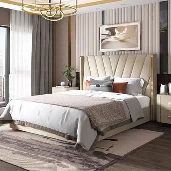 Valentin Luxury Upholstered Leather Solid Wood Bed Frame