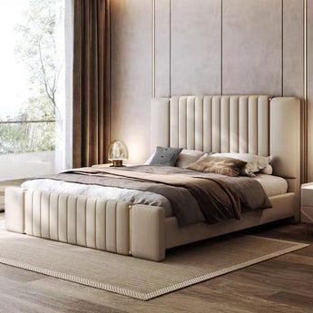 Signature Victoria Upholstered Leather Solid Wood Bed Frame