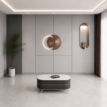 1.3M Luxury Signature Vienna Black Cabinet Paint Solid Wood Sintered Stone Top Coffee Table