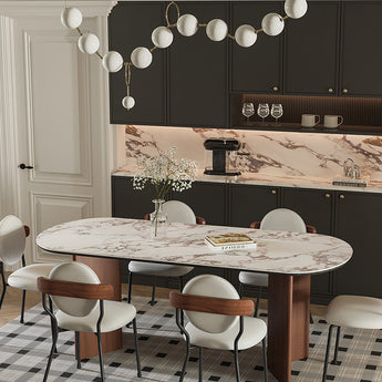 KAIA Solid Wood Calacatta Viola Sintered Stone Top Dining Table - Cocoa Walnut