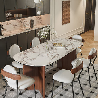 KAIA Solid Wood Calacatta Viola Sintered Stone Top Dining Table - Cocoa Walnut