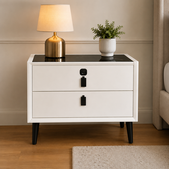 🟢 IN STOCK Nova White 2 Drawers Smart Side Table Nightstand with Bluetooth Speaker and Wireless Charger Top (Copy)