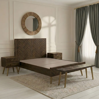 SIVAN Malaysian Dijon Acacia Solid Wood Gold Metal Brushed Legs King Bedroom Suite Set