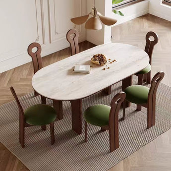 YUNA Modern Luxury Solid Wood Travertine Sintered Stone Dining Table - Cocoa Walnut