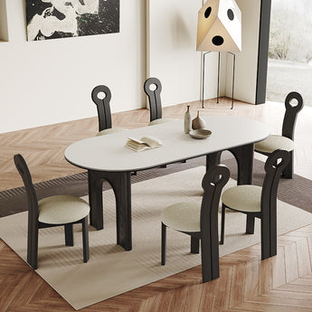 YUNA Modern Luxury Solid Wood White Sintered Stone Dining Table - Black