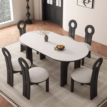 YUNA Modern Luxury Solid Wood White Sintered Stone Dining Table - Black