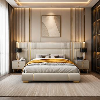 ZURICH Max Modern Luxury Beds Big Headboard Leather Upholstery Bedframe