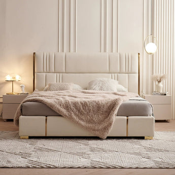 ZURICH Modern Luxury Beds Leather Upholstery Solid Wood Bed Frame
