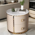 Crest Round Marble Top Leather Nightstand