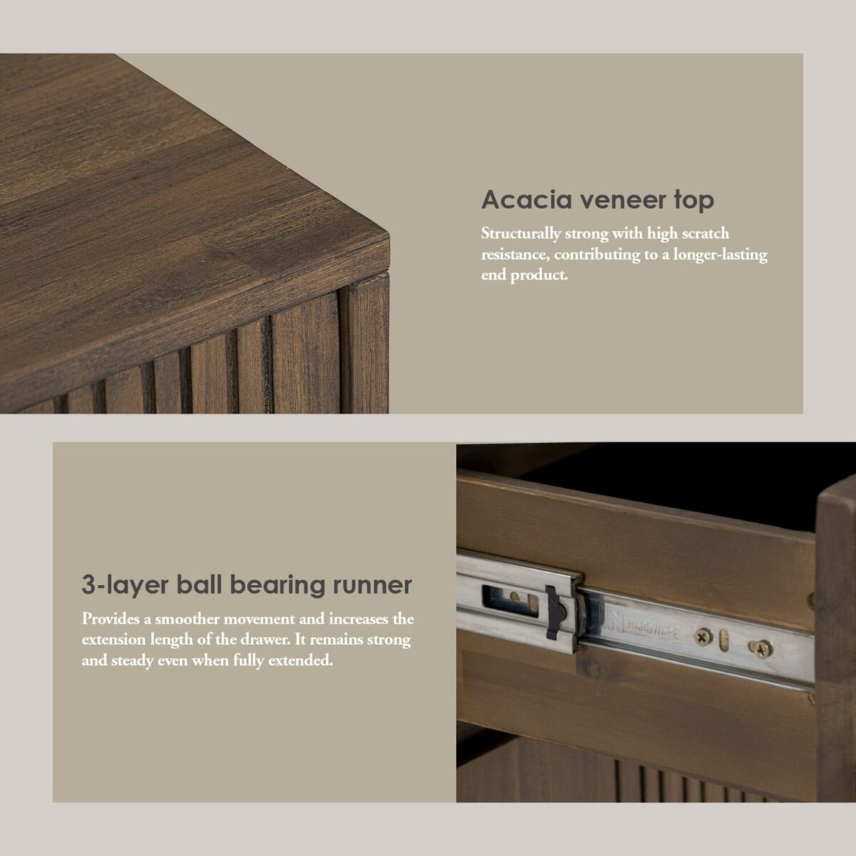 ACACIA VENEER BEDSIDE TABLE WITH 2 DRAWER - Image 3