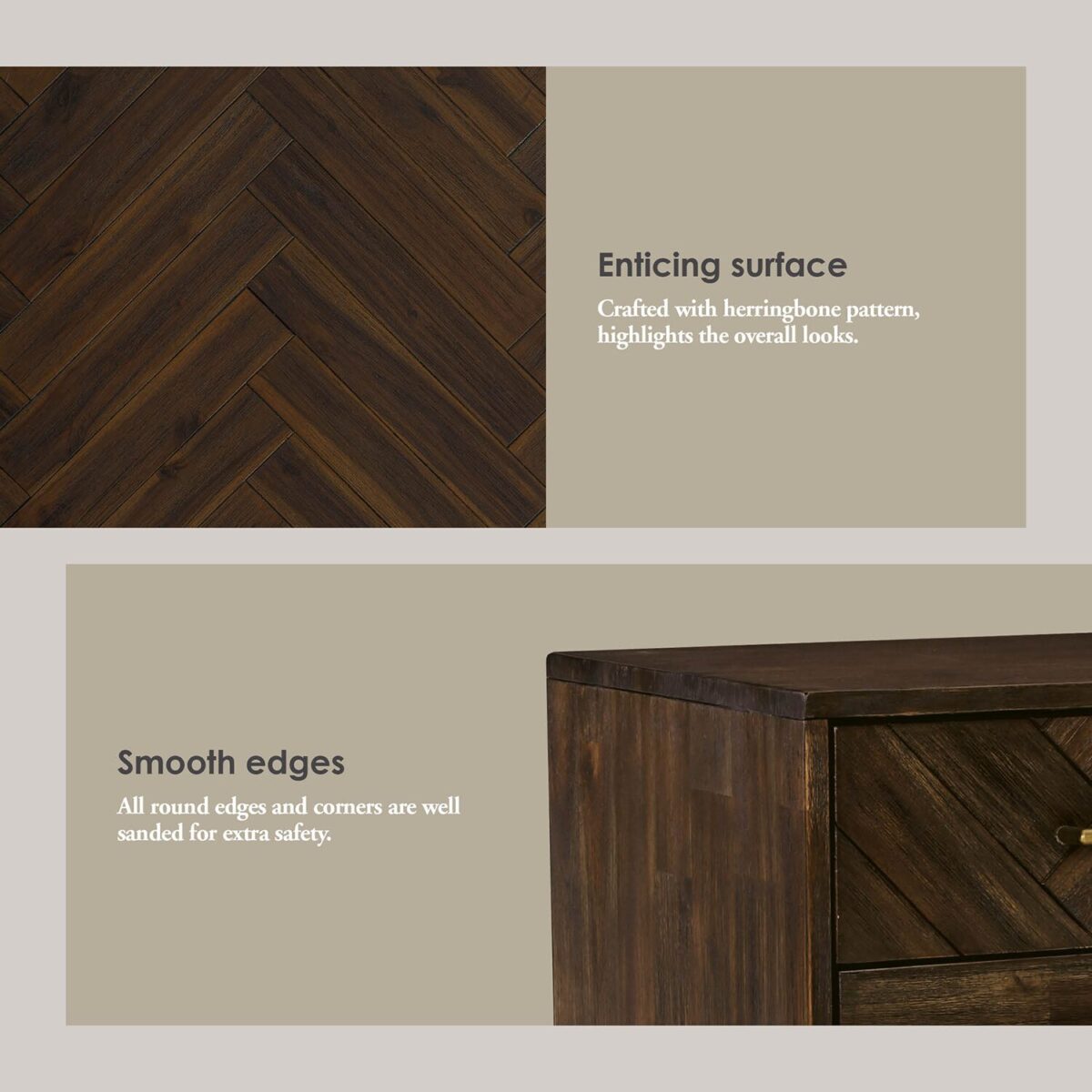 ACACIA SOLID WOOD BEDSIDE TABLE WITH 2 DRAWER - Image 3