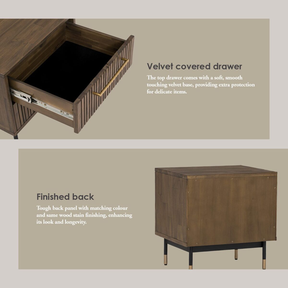 ACACIA VENEER BEDSIDE TABLE WITH 2 DRAWER - Image 4