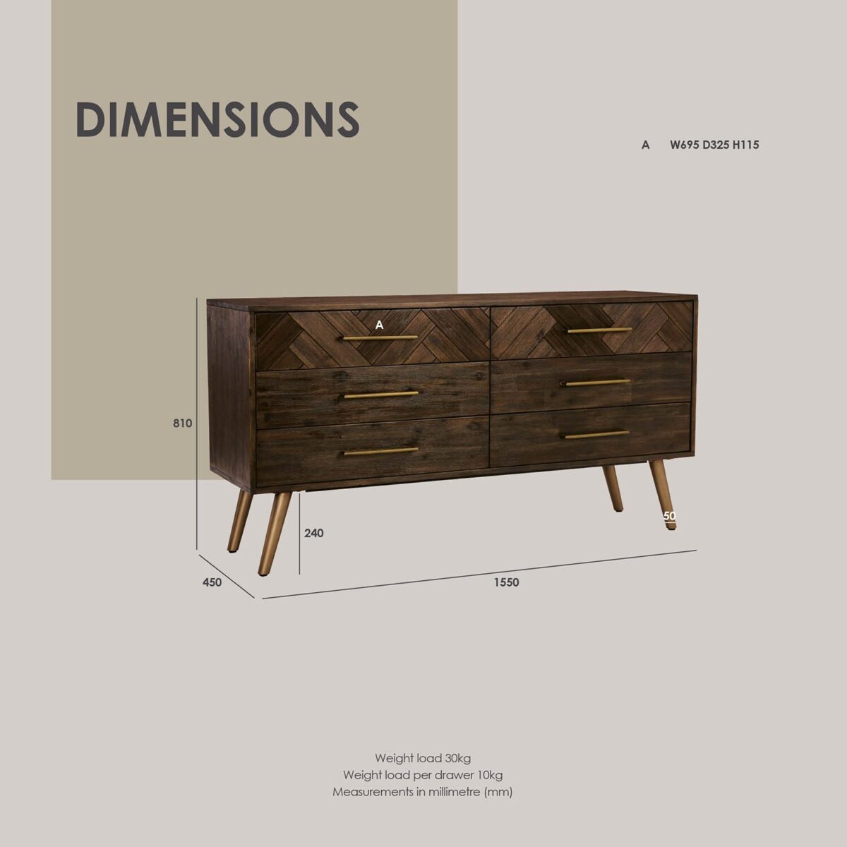 ACACIA SOLID WOOD 1.55M DRESSER - Image 5