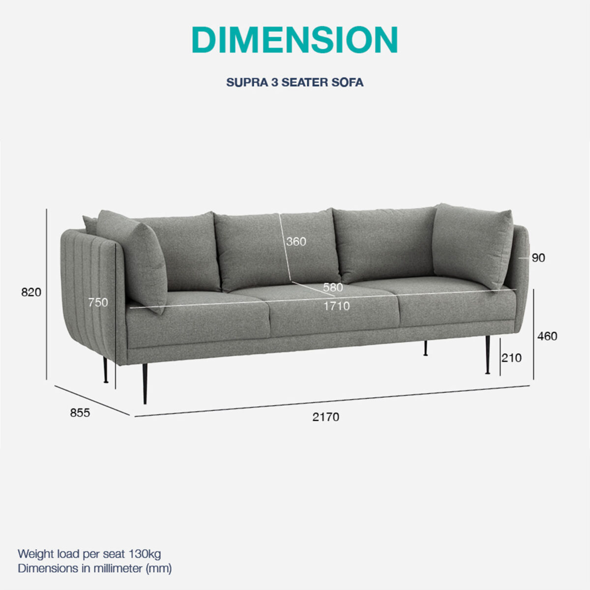 3 Seater Fabric Sofa - Image 5