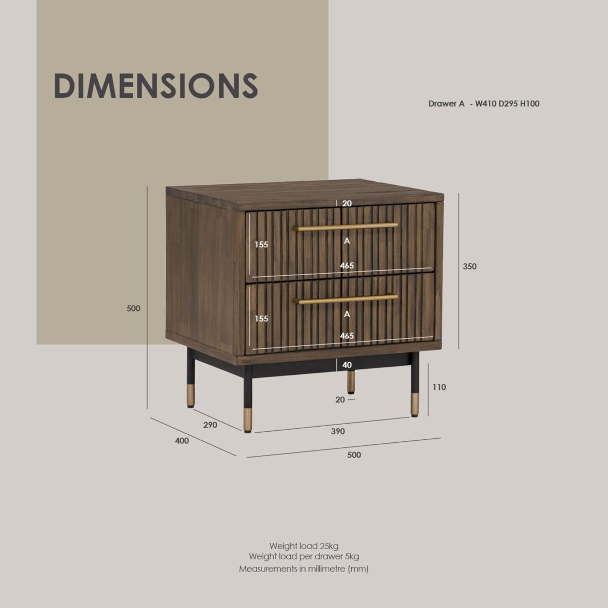 ACACIA VENEER BEDSIDE TABLE WITH 2 DRAWER - Image 6