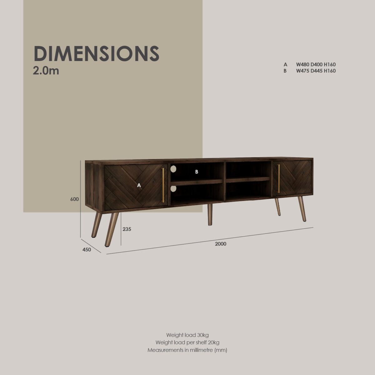 ACACIA VENEER 2.0M TV CABINET - Image 6