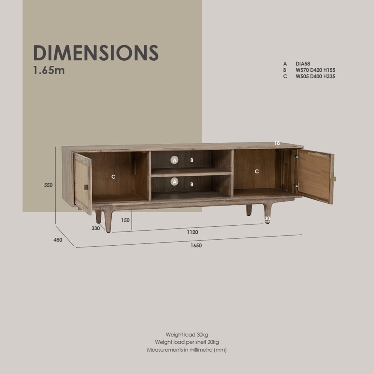 FORRES 1.65M TV CABINET - Image 7