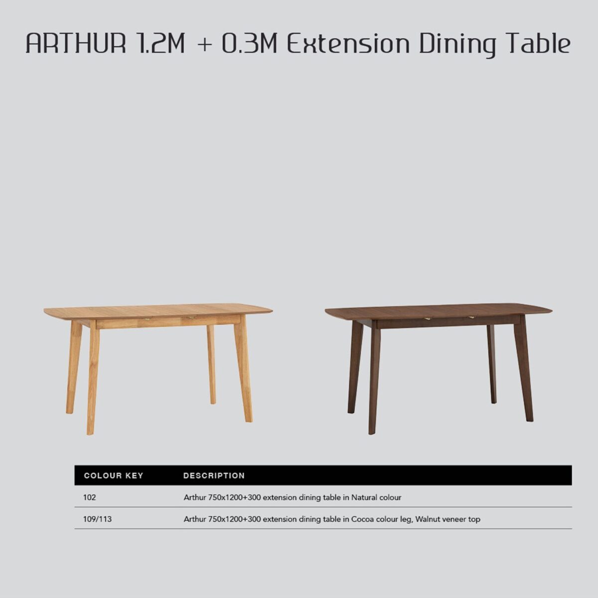 Walnut 1200+300 Extendable Dining Table Arthur - Image 3
