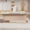 Rose Gold Marble Office Desk with Drawers & Built-In USB Power