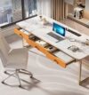 Rose Gold Marble Office Desk with Drawers & Built-In USB Power - Image 2