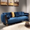 Two Seater Velvet Seater Sofa in Blue and Gold
