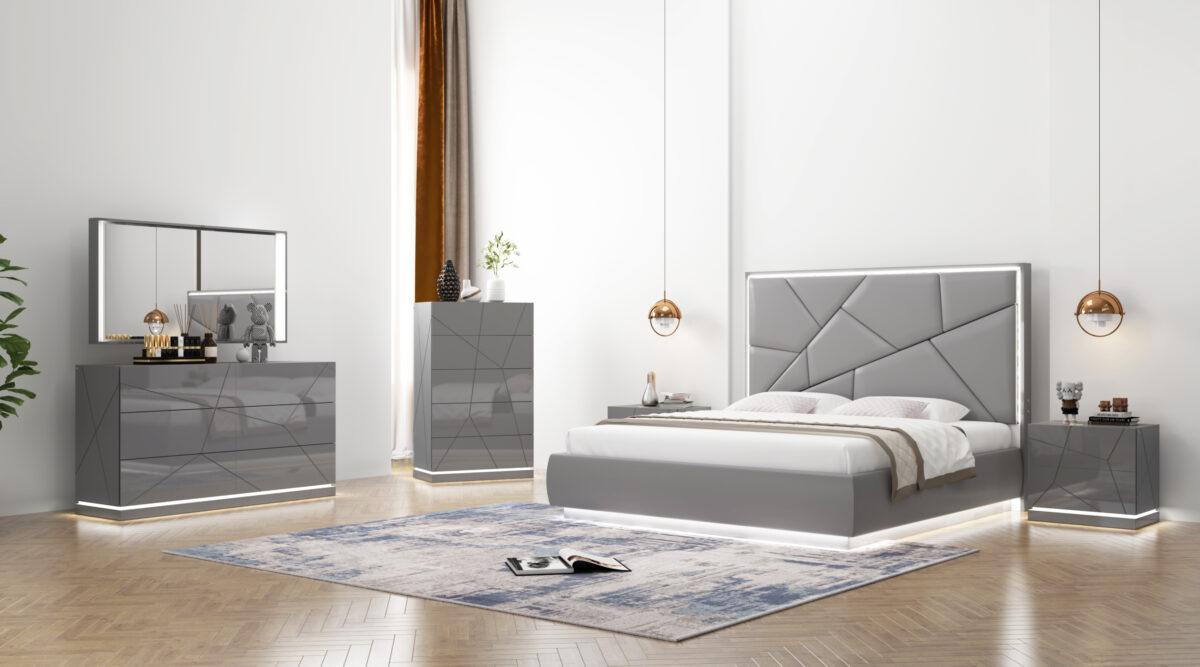 Opalite Queen Size 5 Piece Bedroom Suite Set with LED Light and  Storage - Image 3