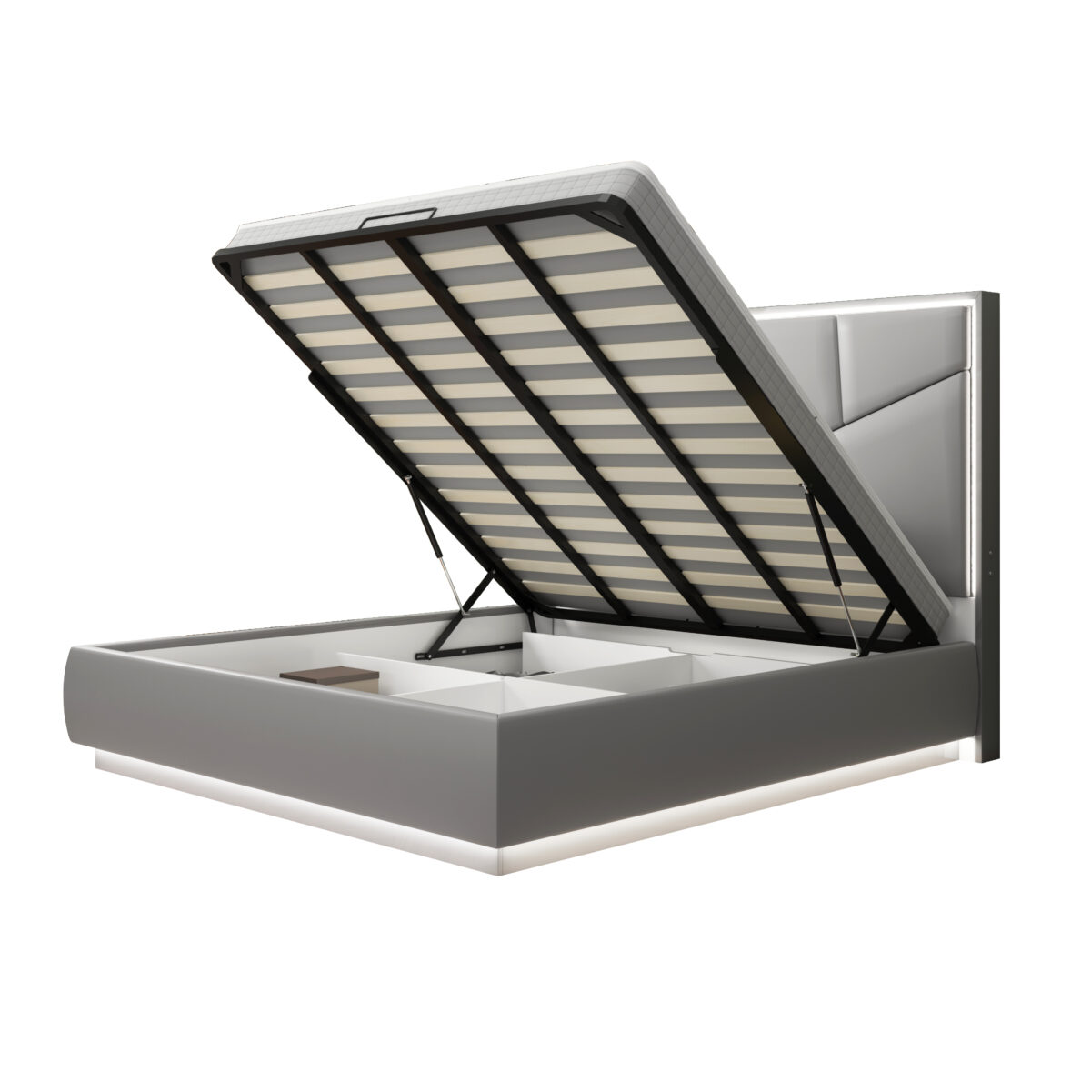 Pearl Queen Size Bedroom Suite with LED Lights with Storage High Gloss -Gas lifting - Image 2