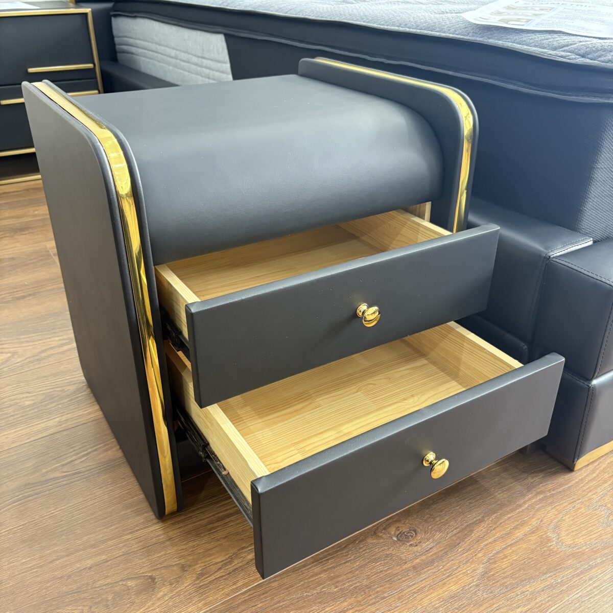 Black Gold Leather Nightstand - Image 3