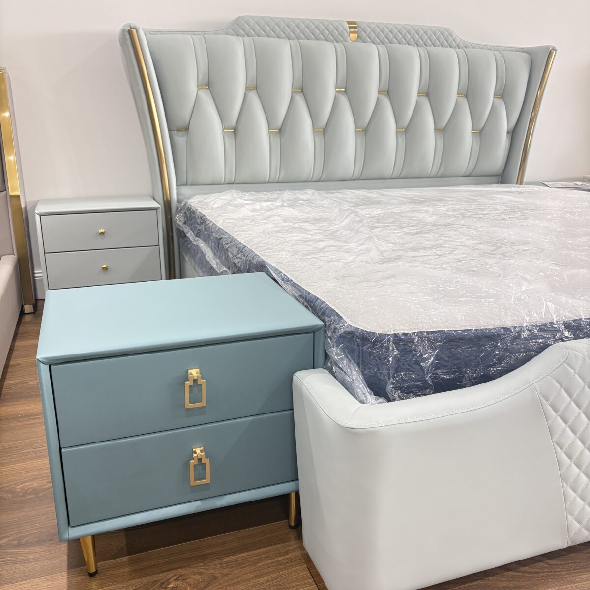 Leather Nightstand Side Table – Green Mint - Image 5