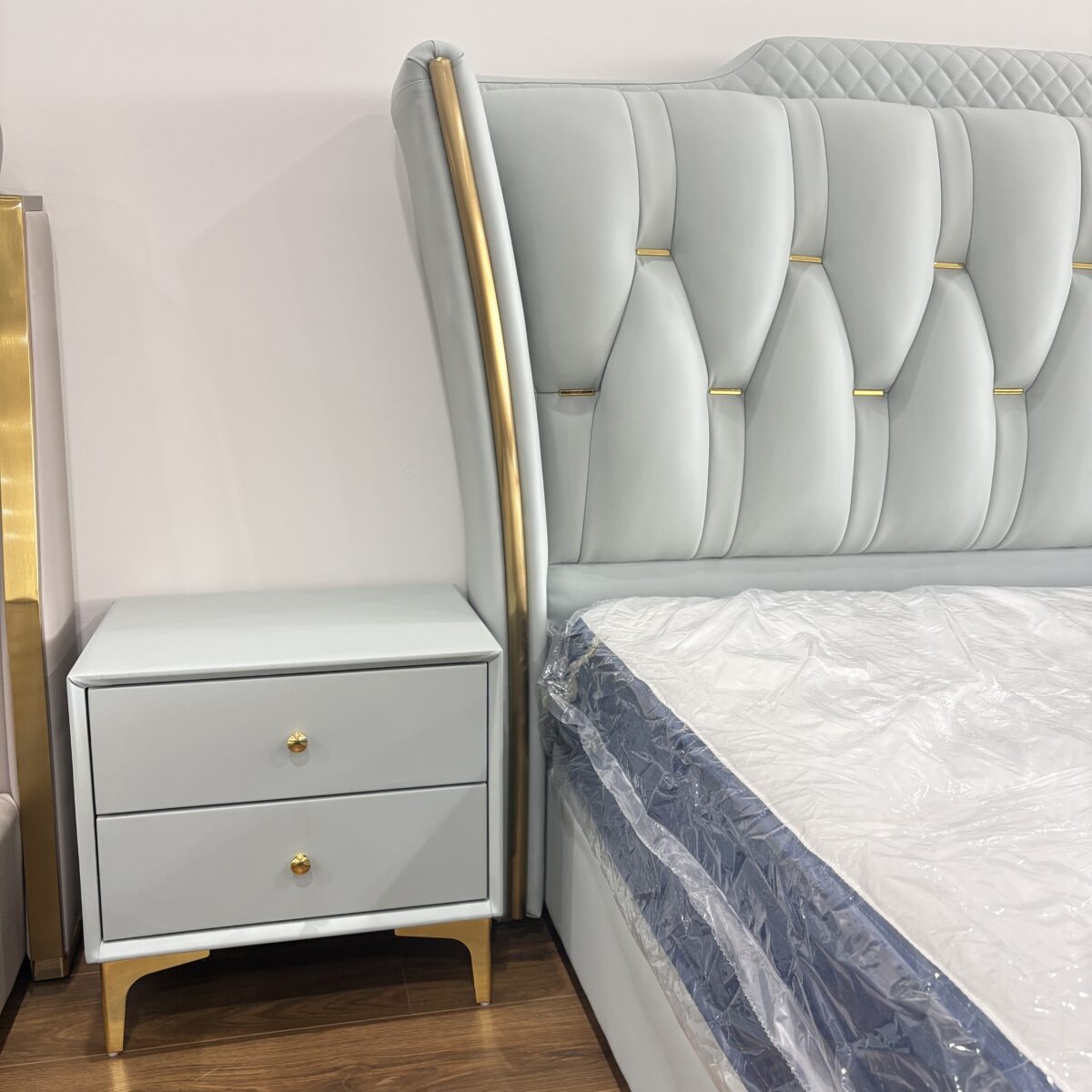 Leather Nightstand Side Table – Green Mint - Image 2