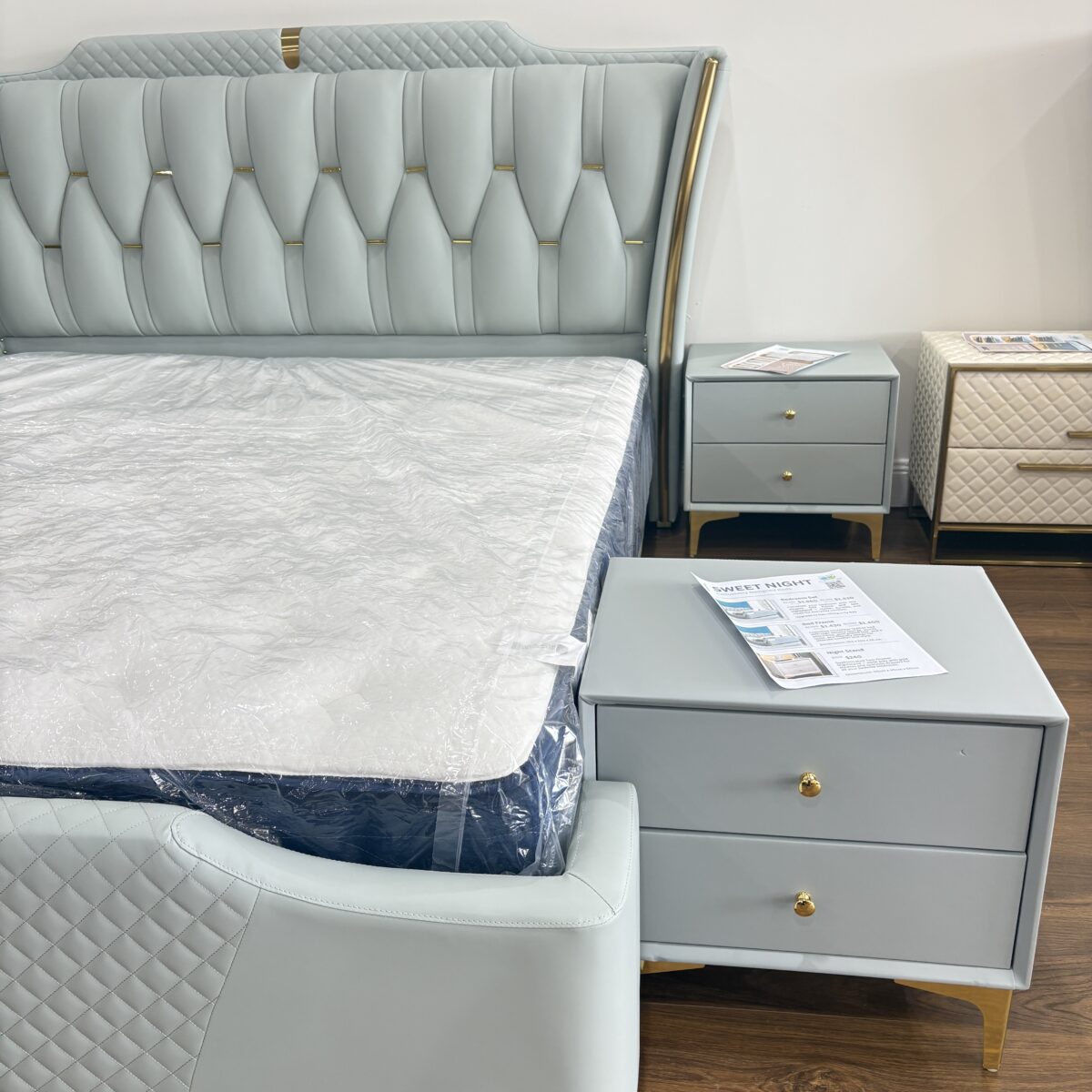 Leather Nightstand Side Table – Green Mint - Image 4