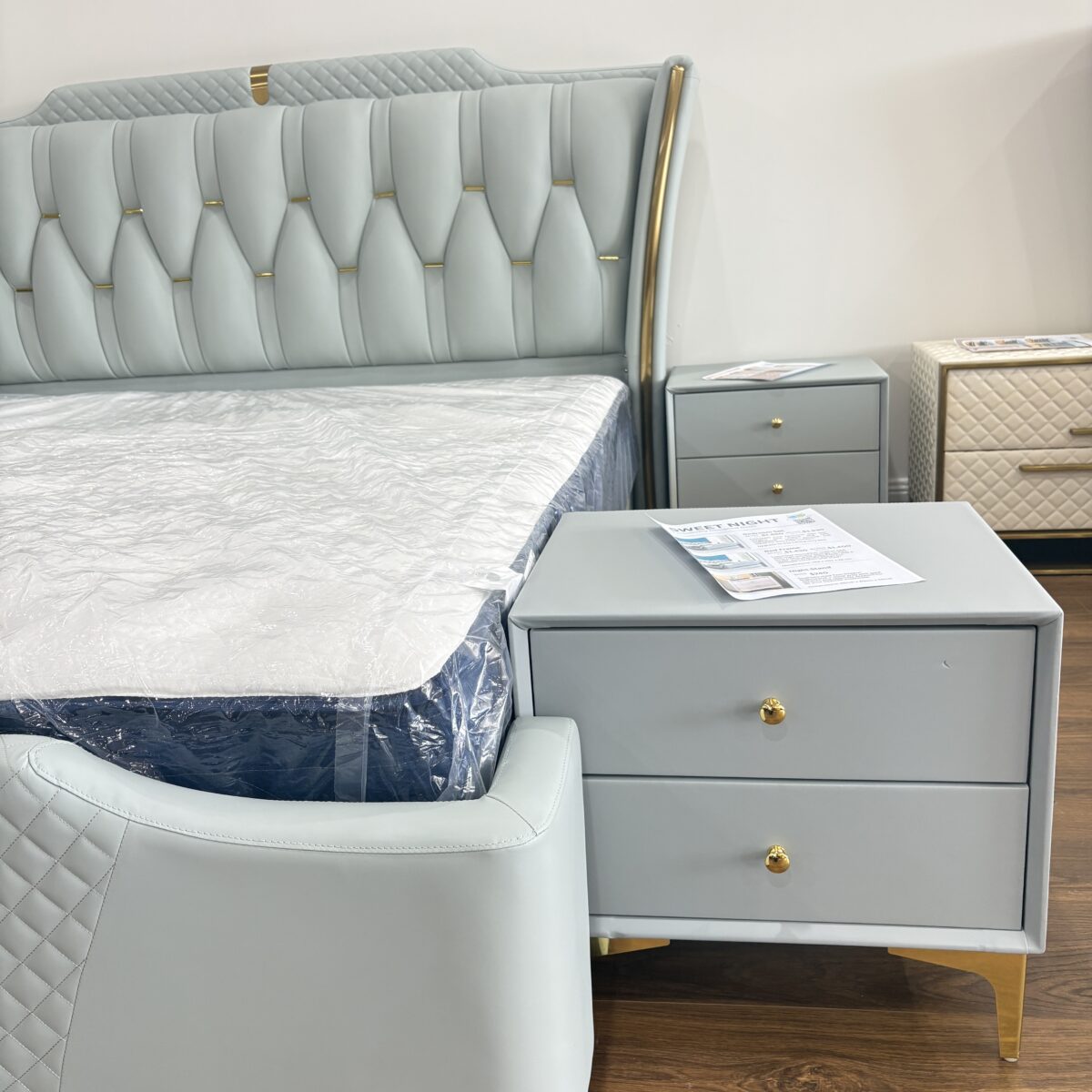 Leather Nightstand Side Table – Green Mint - Image 3